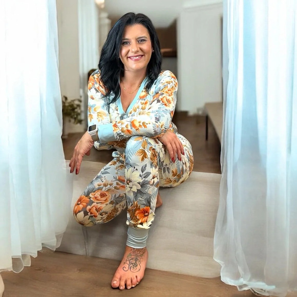 Shirley & Stone Blue‎ Boho Floral Blue Lounge Pajama Set for Women comfortable - Picture 11 of 12